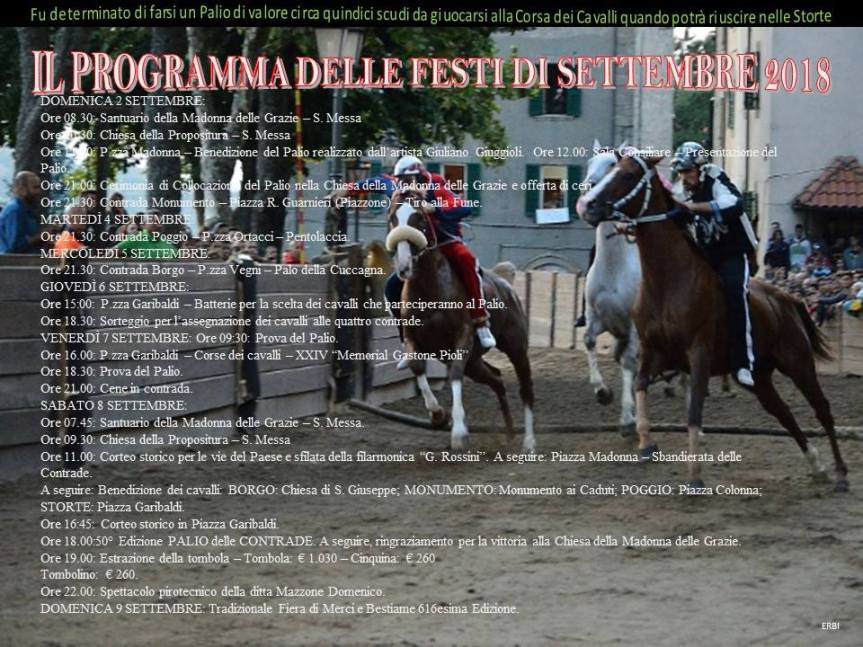 Palio di Castel del Piano, Contrada Storte: Programma delle Feste di Settembre 2018