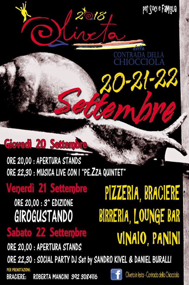 Siena, Società San Marco: 20-21-22/09 Oliveta Settembre 2018