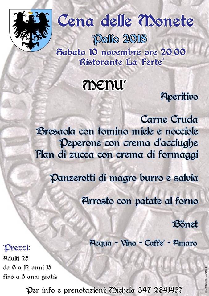 Palio di Asti, Rione Cattedrale. 10/11 Cena delle Monete Palio 2018