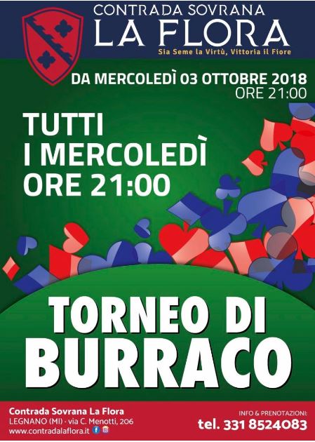 Palio di Legnano, Contrada Flora: Ogni Mercoledì Torneo di Burraco