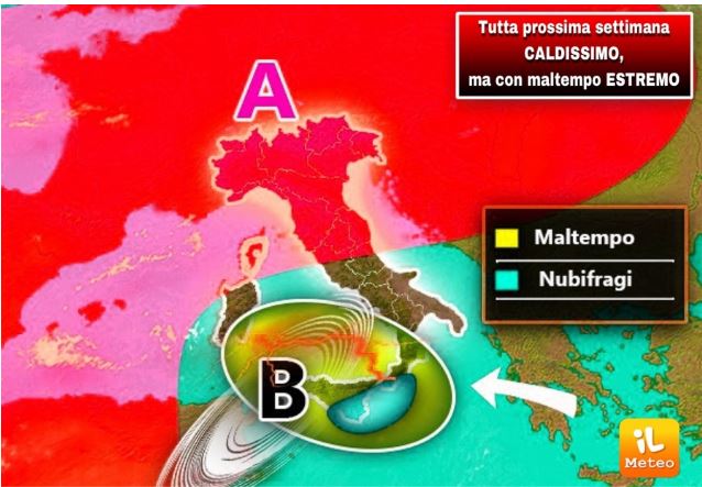 Italia, Meteo: Tutta la PROSSIMA SETTIMANA clima folle e CALDISSIMO, ma con rischio maltempo ESTREMO