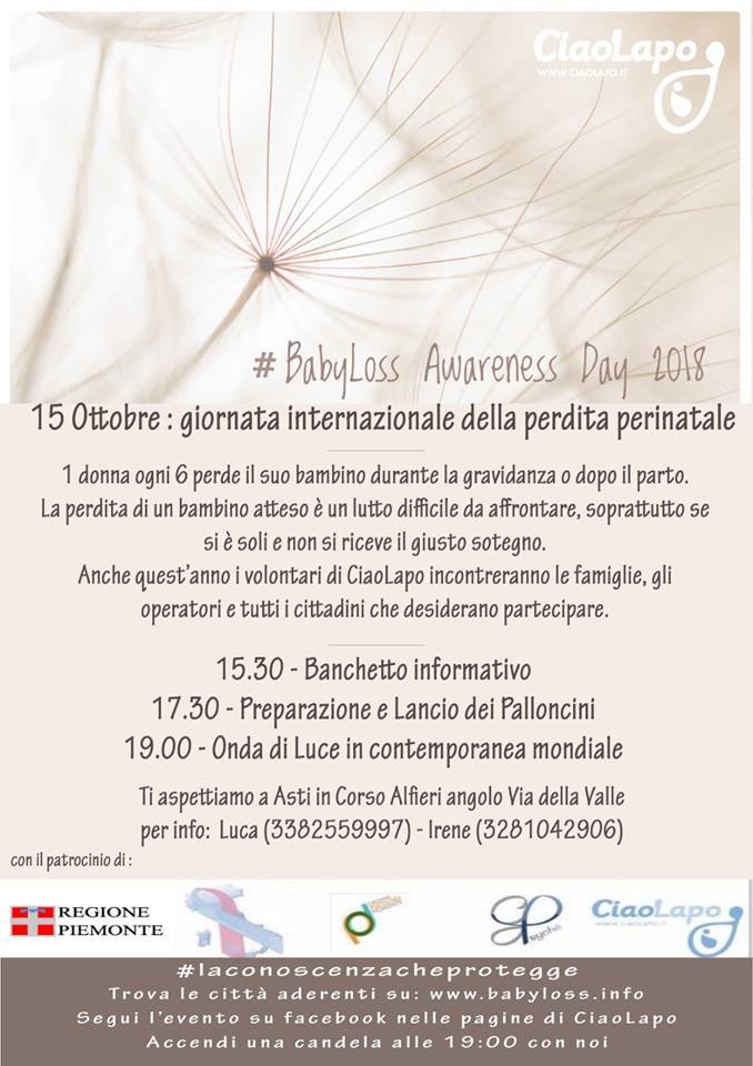 Palio di Asti, Rione San Secondo: 15/10 Giornata Internazionale della Perdita Perinatale