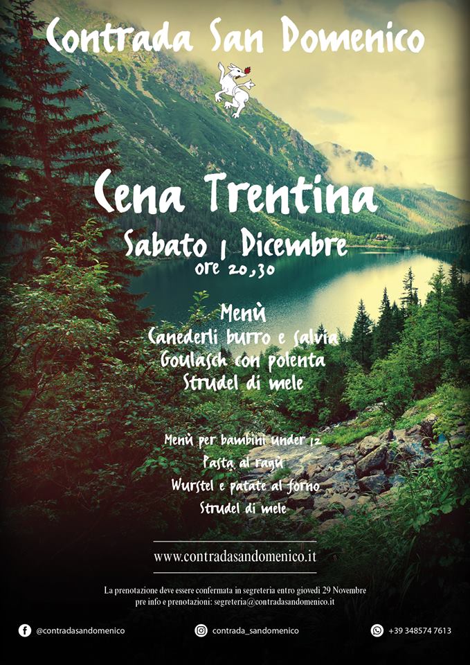 Palio di Legnano, Contrada San Domenico: Domani 01/12 Cena Trentina