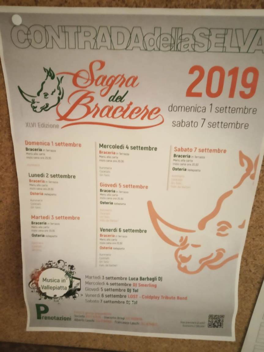 Siena, Contrada della Selva: 31/08-07/09 XLVI^ “Sagra del Braciere” 2019