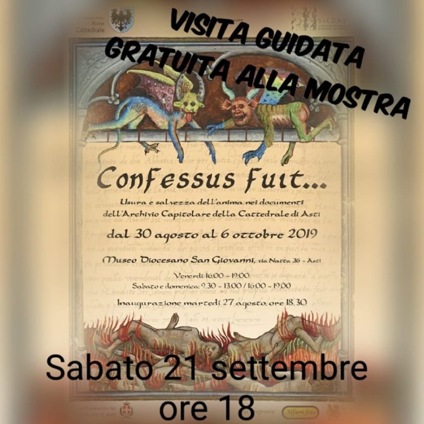 Palio di Asti, Comitato Palio Rione Cattedrale: Domani 21/09 Visita Guidata alla mostra “Confessus Fuit”