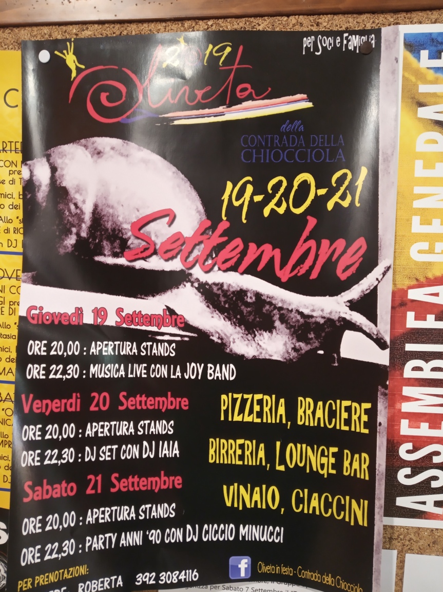 Siena, Società San Marco:Da oggi19/09 a Sabato 21/09 Oliveta Settembre 2019