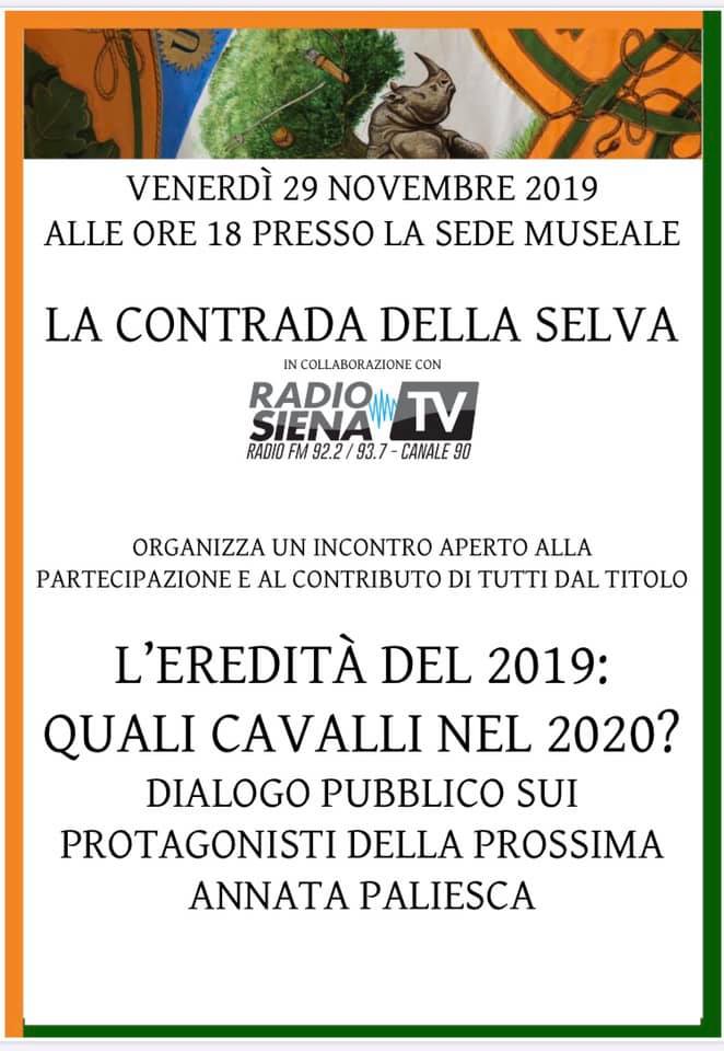 Palio di Siena, Contrada della Selva: 29/11 L’eredità del 2019, quali cavalli nel 2020?