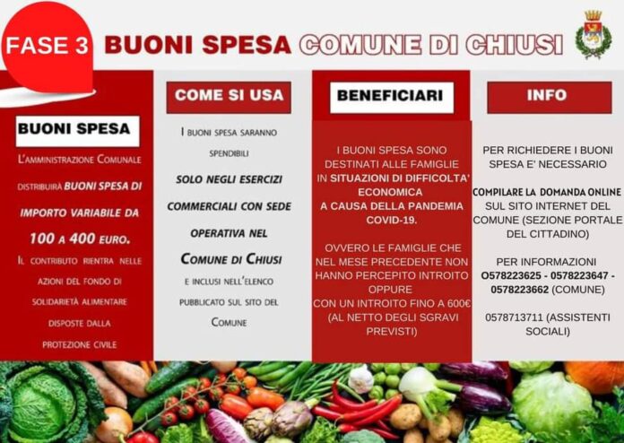 Provincia di Siena, Chiusi: Nuovo bando per i “Buoni Spesa”