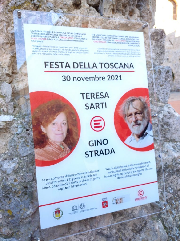 Provincia di Siena: San Gimignano intitola piazza delle Erbe a Teresa Sarti e Gino Strada