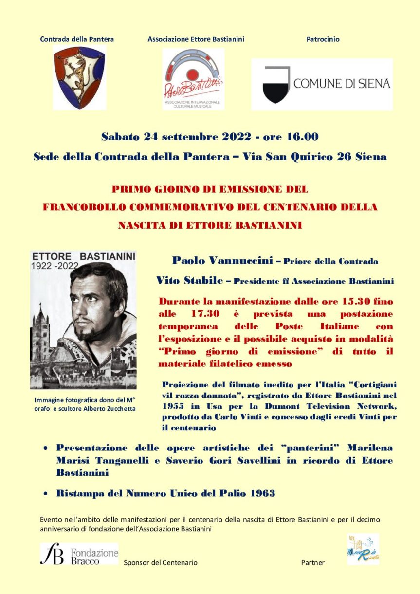 Siena, Contrada della Pantera: 24/09 Centenario Ettore Bastianini