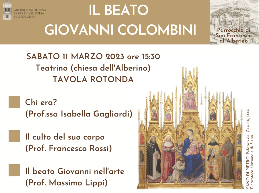 Siena: Tavola rotonda e veglia per il Beato Giovanni Colombini all’Alberino