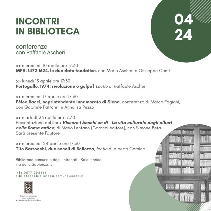 Siena: “Incontri in Biblioteca”, protagonista la storia di Mps