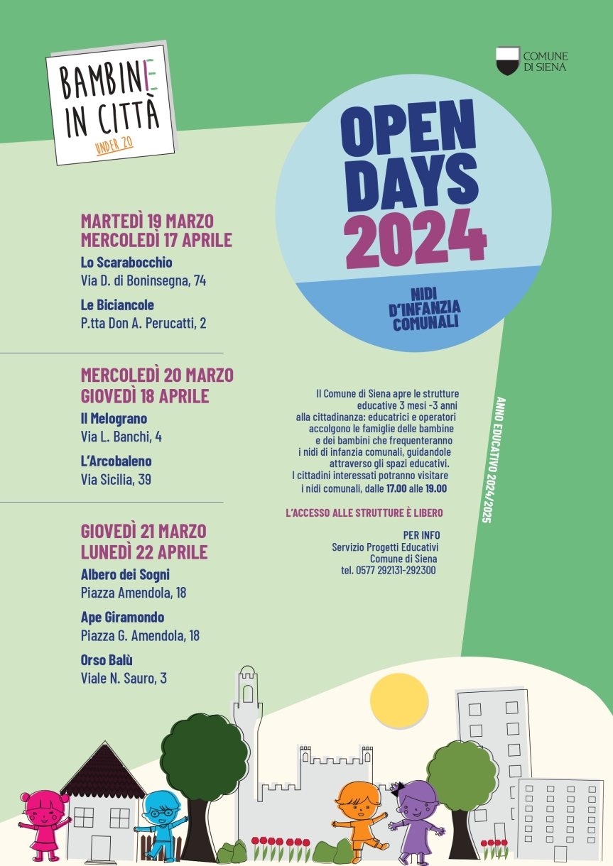 Siena: Proseguono ad aprile gli “Open days 2024” per i nidi d’infanzia comunali