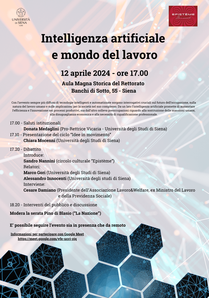 Siena: “Intelligenza artificiale e mondo del lavoro”, incontro all’Università