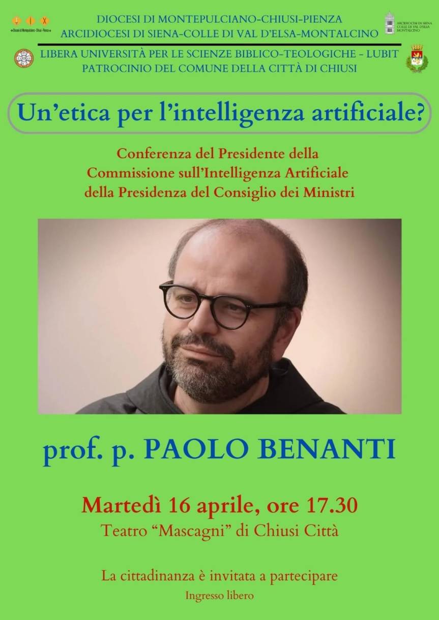 Provincia d i Siena: “Un’etica per l’intelligenza artificiale?”, lectio magistralis di padre Paolo Benanti a Chiusi