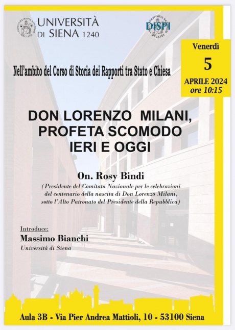 Siena: Università, la Lectio Magistralis di Rosy Bindi e Massimo Bianchi su Don Milani, “profeta scomodo”