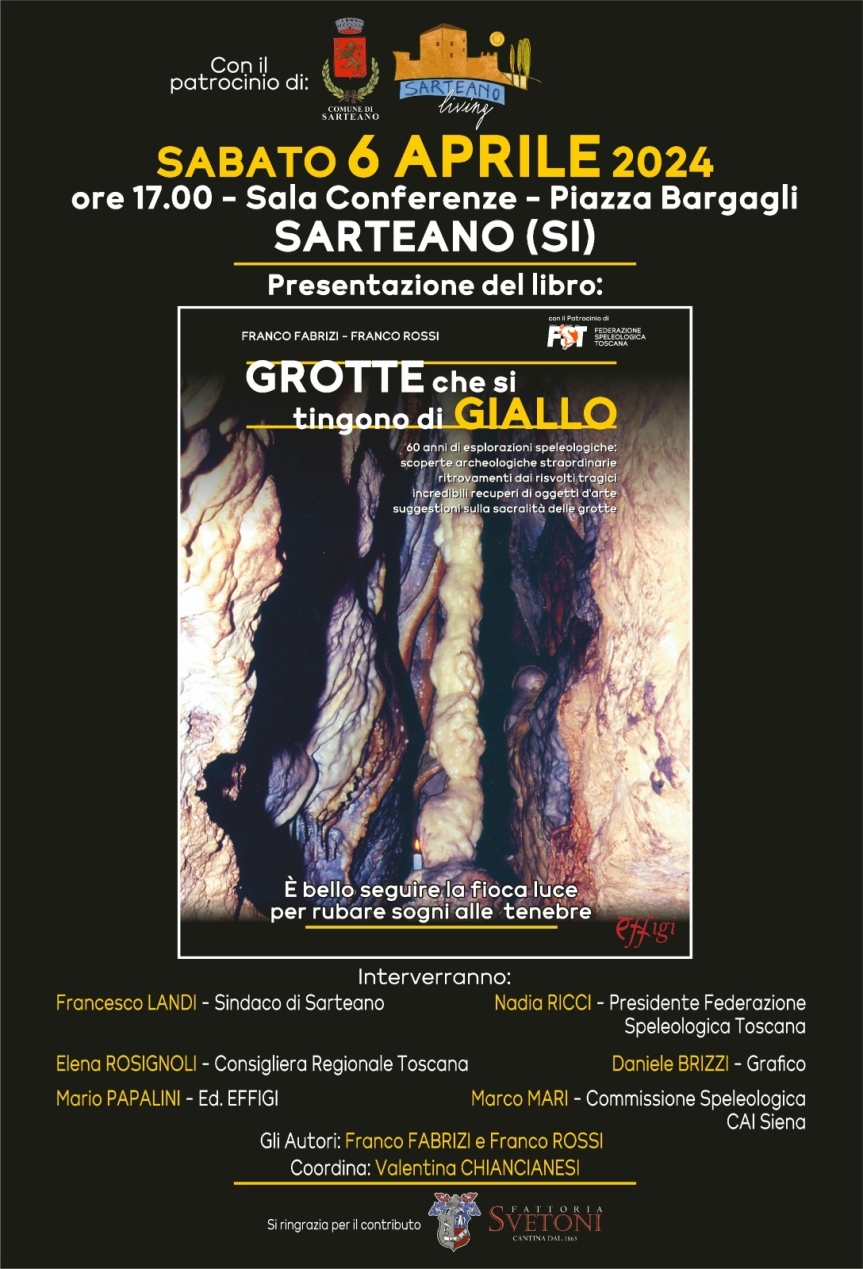 Provincia di Siena: Sarteano, Fabrizi e Rossi presentano “Grotte che si tingono di giallo”