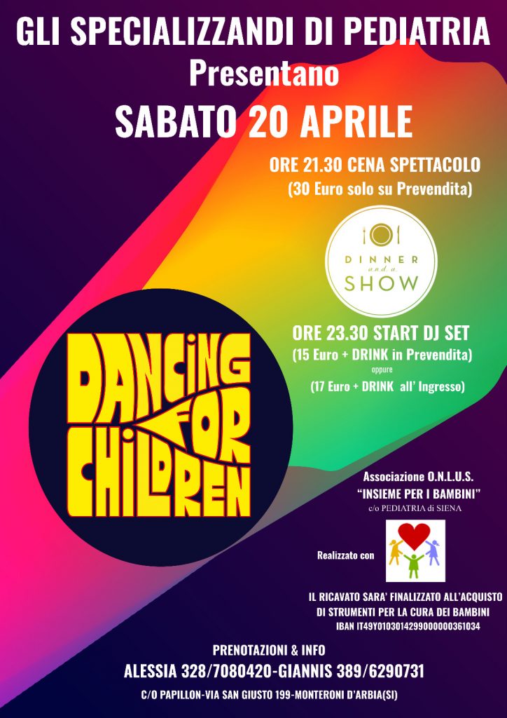 Siena, Dancing for children: sabato 20 aprile serata di beneficenza per la Pediatria