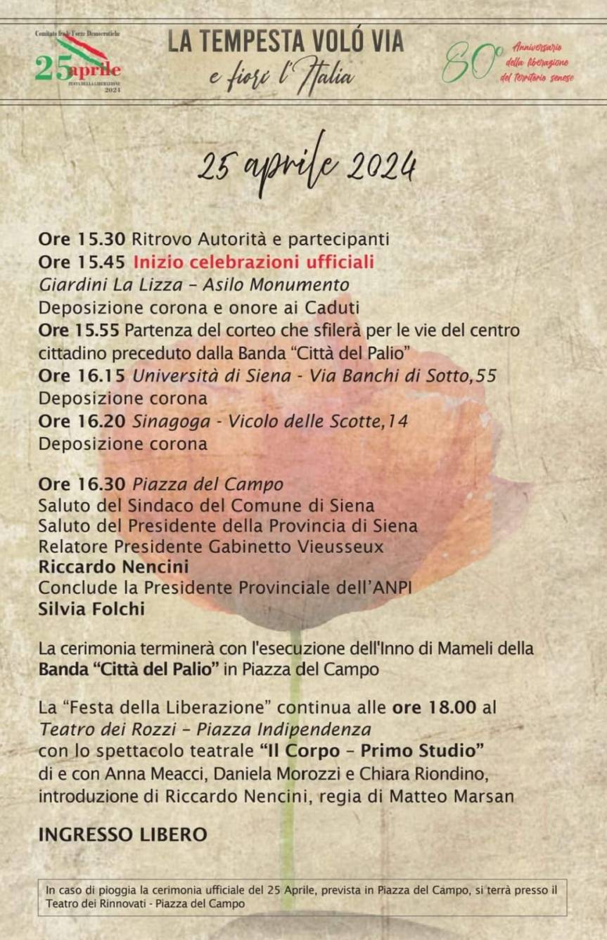 Siena: 25 aprile, le celebrazioni in città